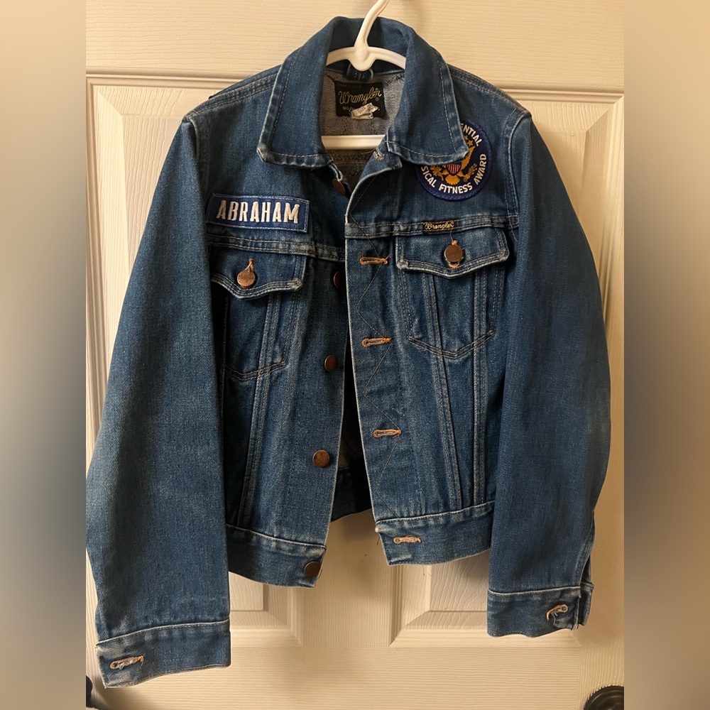 Wrangler Dark Blue Denim Jacket with Patch, Kids 12, Vintage